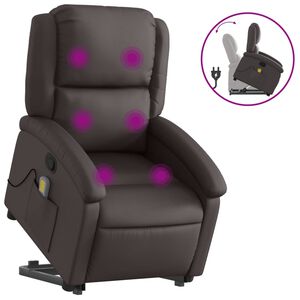 vidaXL Massagef&aring;t&ouml;lj med uppresningshj&auml;lp m&ouml;rkbrun &auml;kta l&auml;der