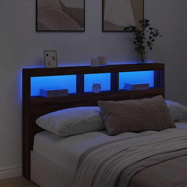 vidaXL S&auml;nggavel med LED brun ek 160x17x102 cm