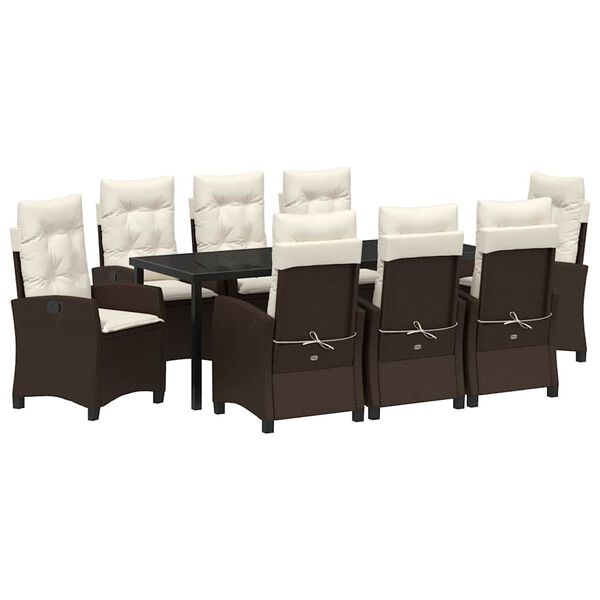 vidaXL Tr&auml;dg&aring;rdsm&ouml;belset med kudde 9 pcs Brun konstrotting
