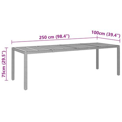 vidaXL Trädgårdsbord grå 250x100x75 cm konstrotting & akaciaträ