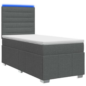 vidaXL LED s&auml;ngram med madrass med huvudgavel M&ouml;rkgr&aring; 90 x 190 cm Tyg