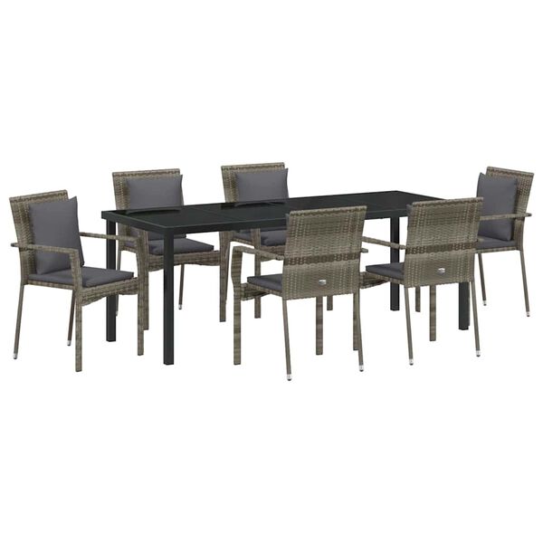 vidaXL Trädgårdsmöbelset med kudde 7 pcs Grå konstrotting