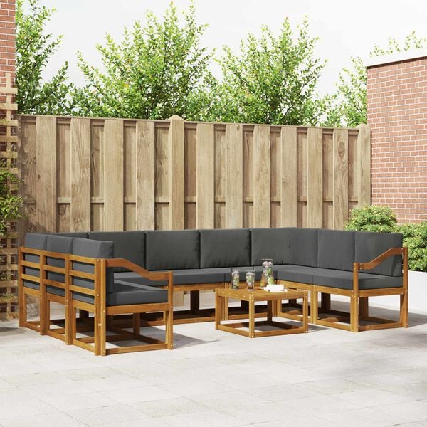 vidaXL Utomhussoffset med kudde 10 pcs Naturlig och Antracit