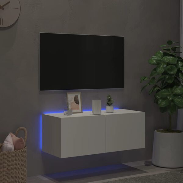 vidaXL V&auml;ggmonterad tv-b&auml;nk LED vit 80x35x31 cm