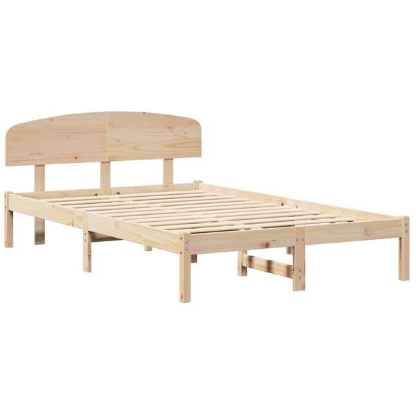 vidaXL Sängram med huvudgavel Naturfärg 140 x 190 cm Massiv furu