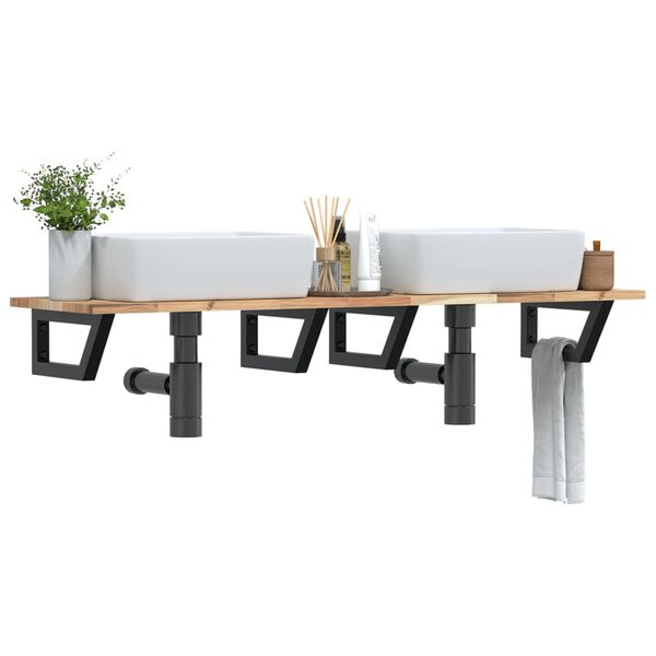 vidaXL V&auml;ggmonterad handfatshylla st&aring;l och massivt akaciatr&auml;