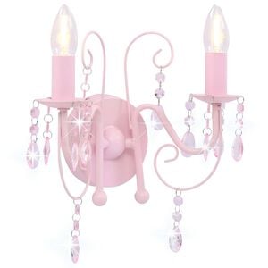 vidaXL V&auml;gglampa med p&auml;rlor rosa 2 x E14-lampor