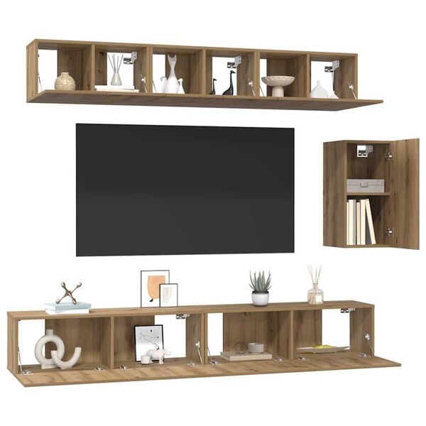 vidaXL TV-b&auml;nkset 6 pcs artisan ek 100 x 30 x 30 cm Konstruerat tr&auml;