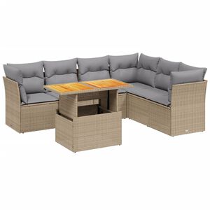 vidaXL Matgrupp f&ouml;r tr&auml;dg&aring;rden med dynor 7 delar beige konstrotting