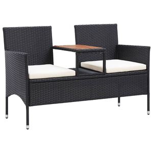 vidaXL Tr&auml;dg&aring;rdsb&auml;nk 2-sits med bord 143 cm konstrotting svart