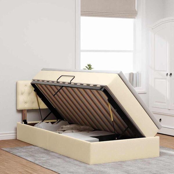 vidaXL F&ouml;rvaringss&auml;ng med LED med madrass Kr&auml;m 100 x 200 cm tyg