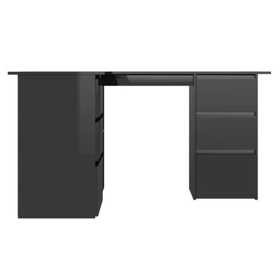 vidaXL Hörnskrivbord svart högglans 145x100x76 cm konstruerat trä