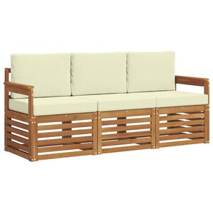 vidaXL Soffgrupper 3 pcs Naturlig och Gr&auml;dde Massivt Akaciatr&auml;