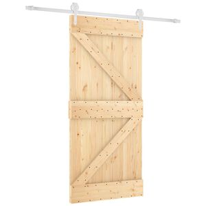 vidaXL Skjutd&ouml;rr Naturlig och vit 95 x 210 cm Massiv furutr&auml;d&ouml;rr