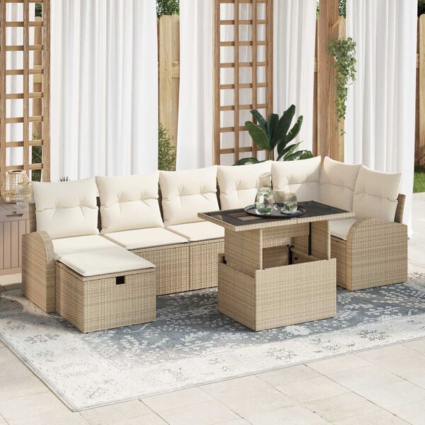 vidaXL Tr&auml;dg&aring;rdsoffset med kudde med lagring 8 pcs Beige Poly rattan