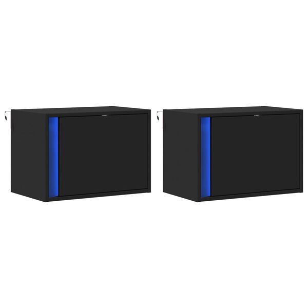 vidaXL Väggmonterade sängbord med LED-lampor 2 st svart