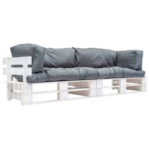vidaXL Pallsoffa 2 delar med gr&aring; dynor furu