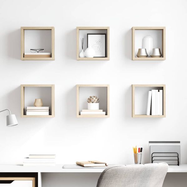 vidaXL V&auml;gghylla kubformad 6 st sonoma-ek 22x15x22 cm