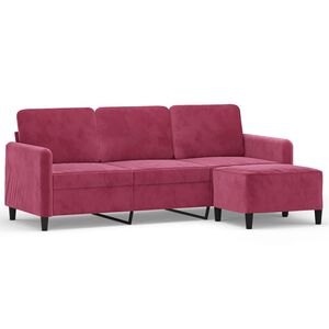 vidaXL 3-sitssoffa med fotst&ouml;d vinr&ouml;d 180 cm sammet