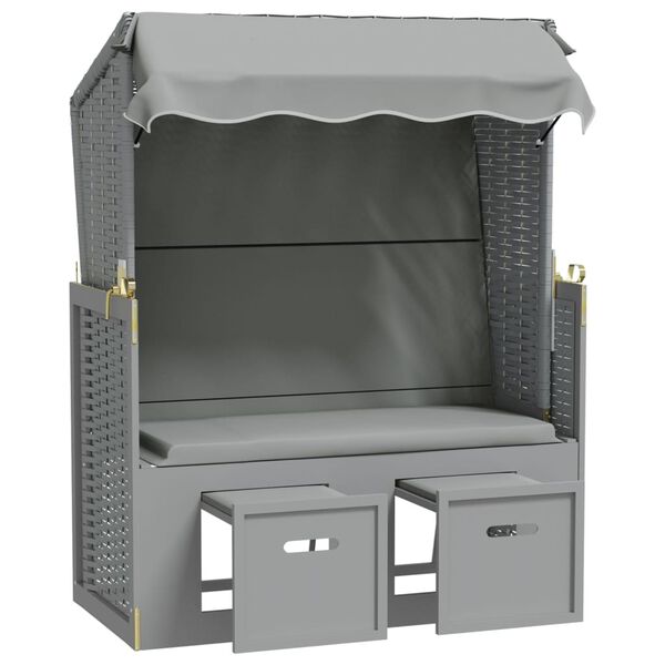 vidaXL Strandkorg med tak konstrottning och massivt tr&auml; gr&aring;