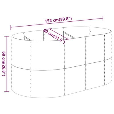 vidaXL Odlingslåda pulverlackerat stål 152x80x68 cm grå