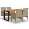 vidaXL Matgrupp f&ouml;r tr&auml;dg&aring;rden med dynor 5 delar konstrotting beige