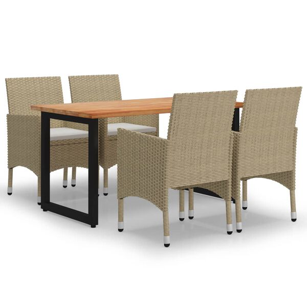 vidaXL Matgrupp f&ouml;r tr&auml;dg&aring;rden med dynor 5 delar konstrotting beige