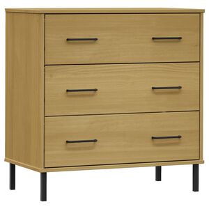 vidaXL Byr&aring; med 3 l&aring;dor brun OSLO 77x40x79,5 cm massivt tr&auml;