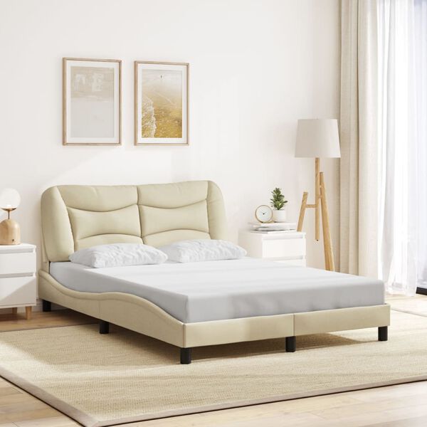 vidaXL Bed Frame with LED without Mattress "Hvar" Cream 120x200 cm Fabric