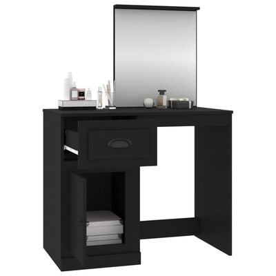 vidaXL Sminkbord med spegel svart 90x50x132,5 cm konstruerat trä