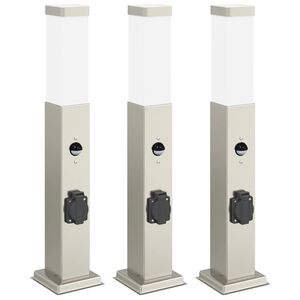 vidaXL Pollare med sensor och uttag 3 st 50 cm rostfritt st&aring;l IP44