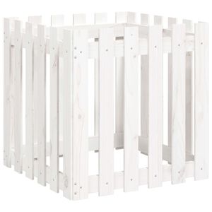 vidaXL Odlingsl&aring;da med staket-design vit 60x60x60 cm massiv furu