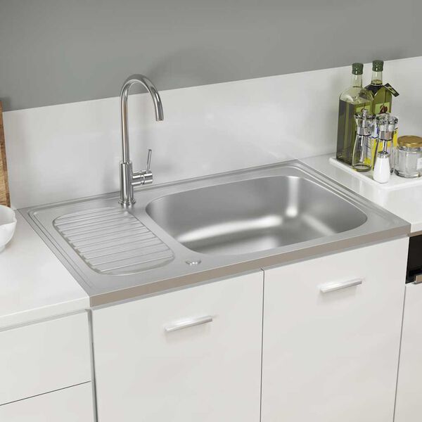 vidaXL Diskho med avrinningsyta silver 800x500x155 mm rostfritt stål