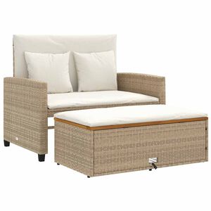 vidaXL Tr&auml;dg&aring;rdssoffa med dynor 2-sits beige konstrotting & akaciatr&auml;
