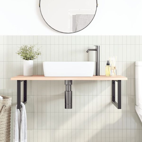 vidaXL Väggmonterad handfatshylla stål och massiv ek