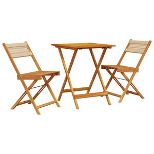 vidaXL Caf&eacute;set 3 delar beige polypropen och akaciatr&auml;