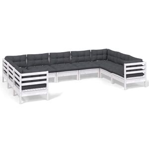 vidaXL Loungegrupp med dynor 9 delar vit massiv furu