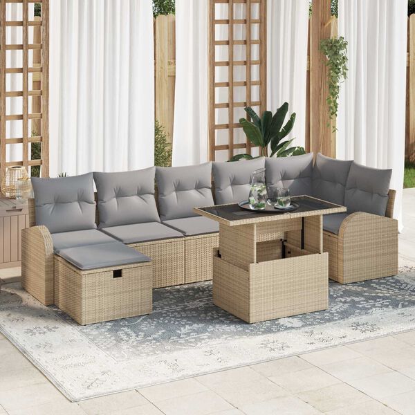 vidaXL Trädgårdsoffset med kudde med lagring 8 pcs Beige Poly rattan