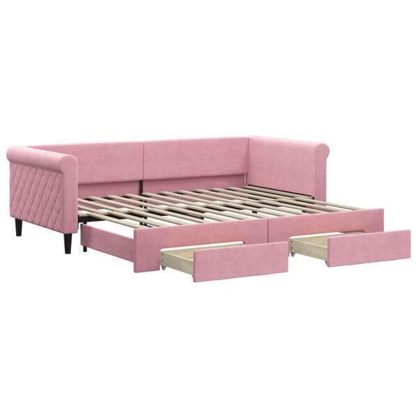 vidaXL Dagbädd utdragbar med lådor rosa 90x200 cm sammet