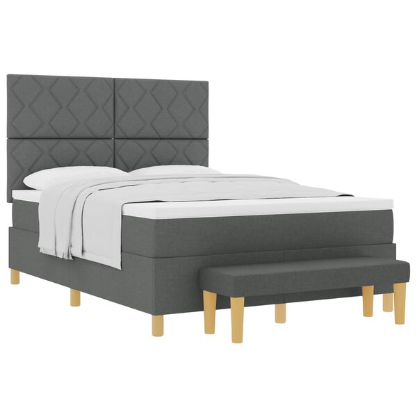 vidaXL B&auml;ddfj&auml;der med madrass med huvudgavel M&ouml;rkgr&aring; 140 x 200 cm tyg