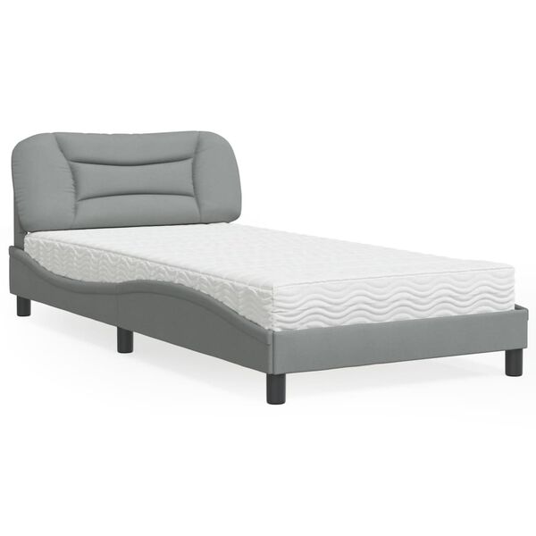 vidaXL Bed with Mattress "Hvar" Light Grey 100x200 cm Fabric