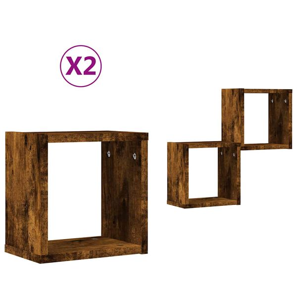 vidaXL V&auml;gg hyllor 2 pcs R&ouml;kt ek 26 x 15 x 26 cm Konstruerat tr&auml;