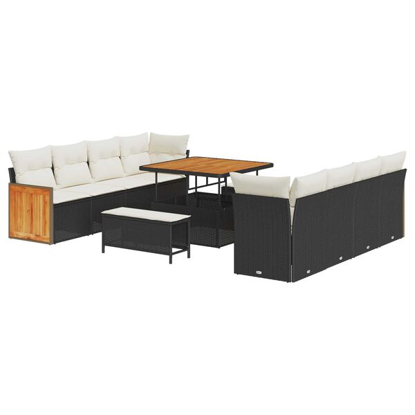 vidaXL Tr&auml;dg&aring;rdsoffset med kudde 11 pcs Svart och kr&auml;m