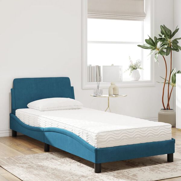 vidaXL Bed with Mattress "Dover" Blue 90x190 cm Velvet