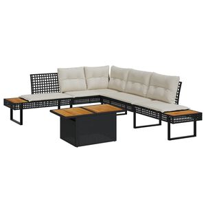 vidaXL Loungegrupp med dynor 2 delar svart konstrotting & akaciatr&auml;
