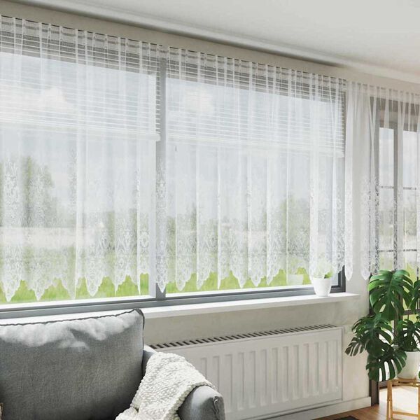 vidaXL Spetsgardin med gardiner Blommor Vit 220 x 500 cm Polyester
