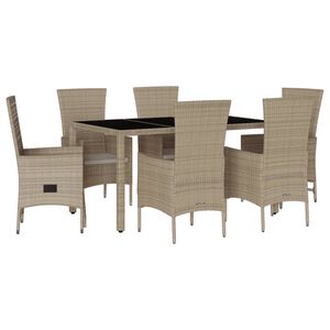 vidaXL Matgrupp f&ouml;r tr&auml;dg&aring;rden med dynor 7 delar beige konstrotting