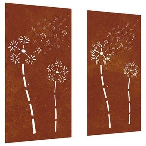 vidaXL V&auml;ggdekorationer 2 delar 105x55cm rosttr&ouml;gt st&aring;l blomdesign
