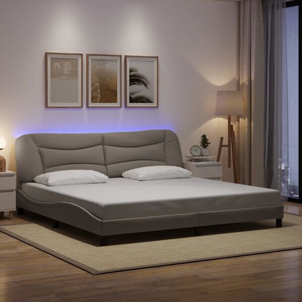 vidaXL Bed Frame with LED without Mattress "Hvar" Taupe 200x200 cm Fabric