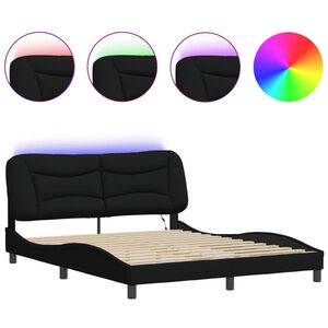 vidaXL Bed Frame with LED without Mattress "Hvar" Black 160x200 cm Fabric